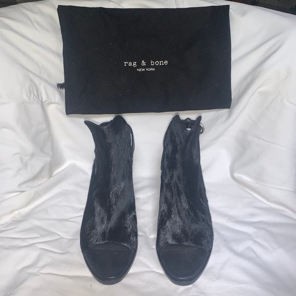 Rag & Bone Wyatt Black Leather Sandal Peep Toe - Picture 2 of 5